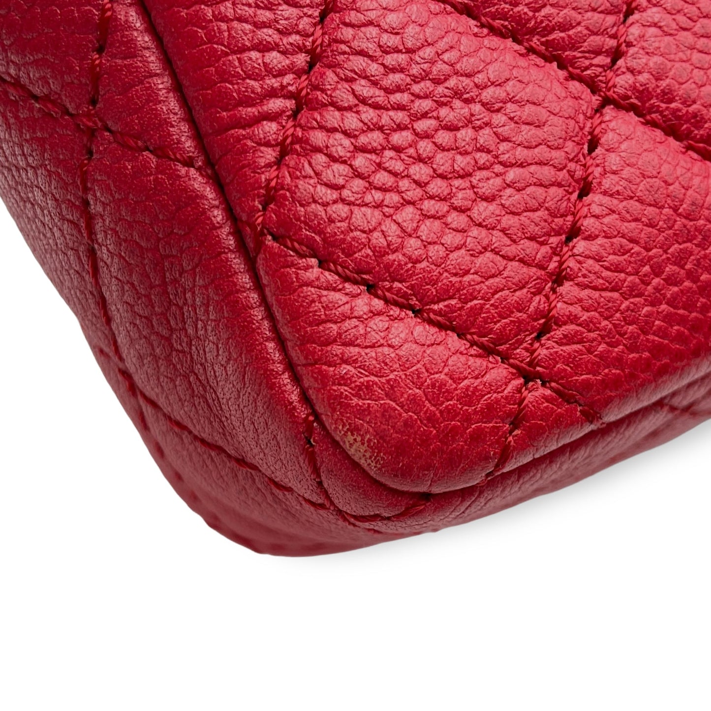 East West Red Shoulder Bag in Caviar Leather, Silver hardware