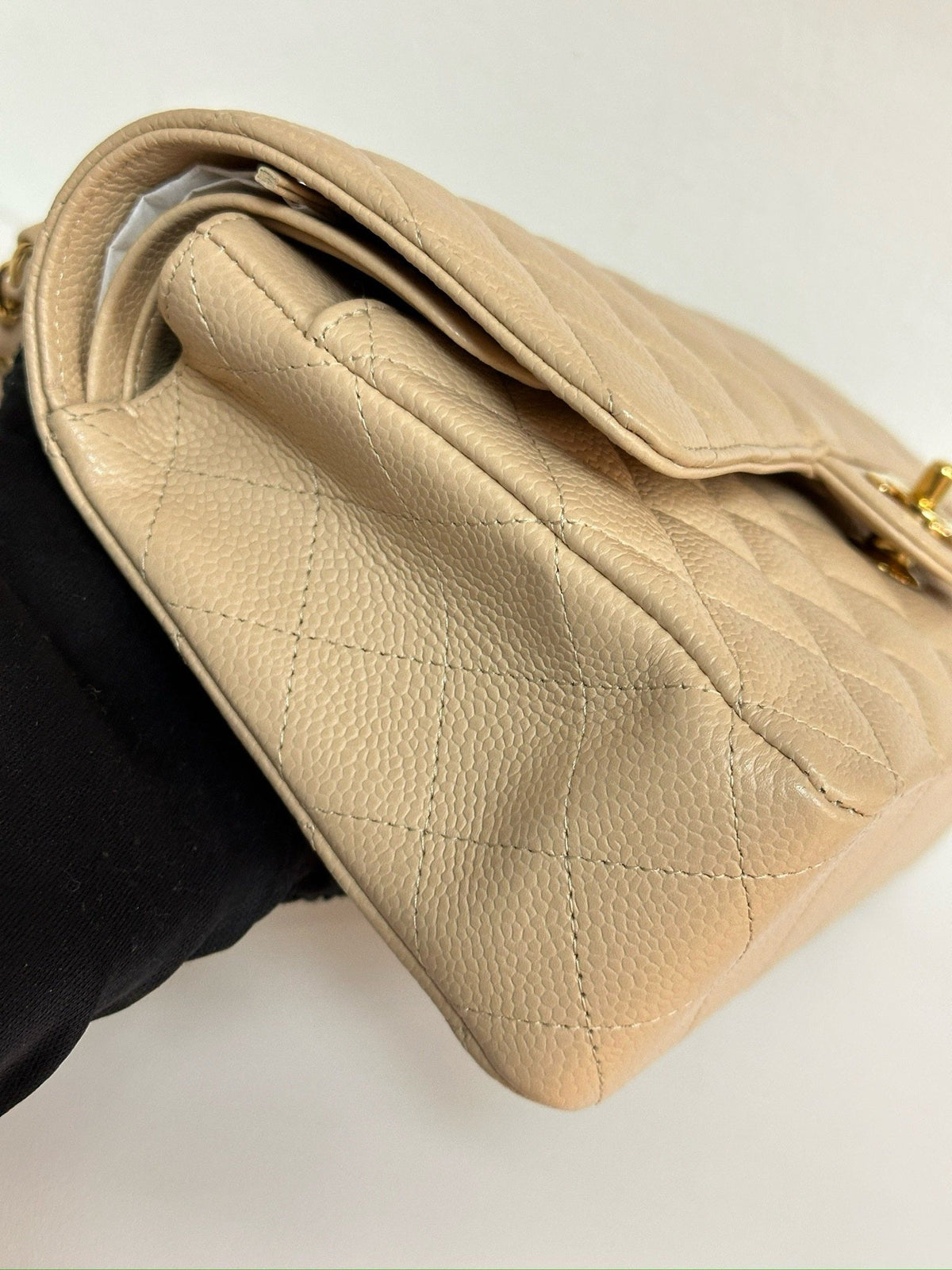 Chanel Medium Beige Classic Caviar Double Flap Bag GHW 1598 holo card