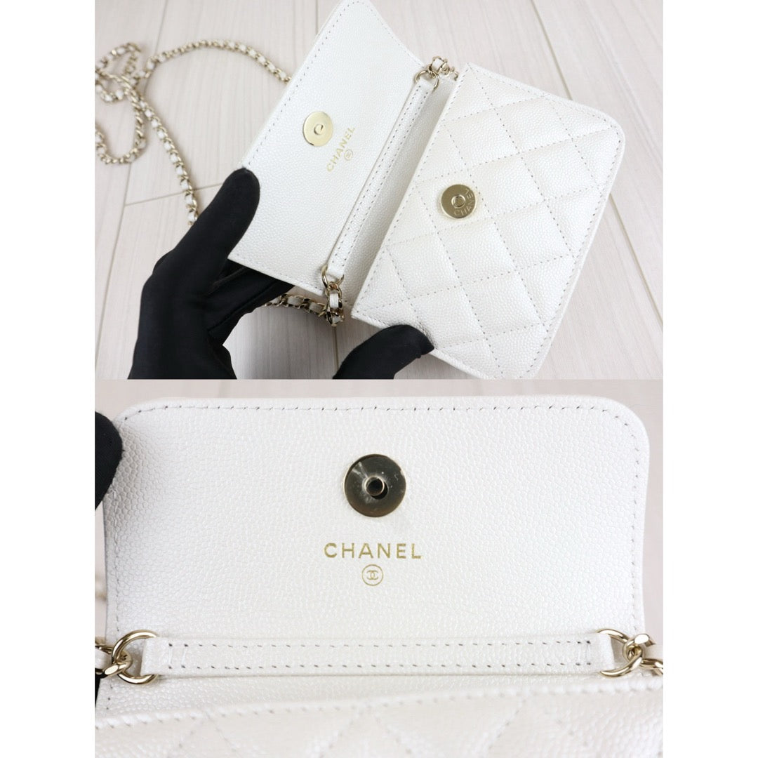 Very Good ( Rank A)｜ CHANEL Matelasse Chain Calf Leather Colour Rhinestone Mini WOC White  IC Chips Model ｜W25062903