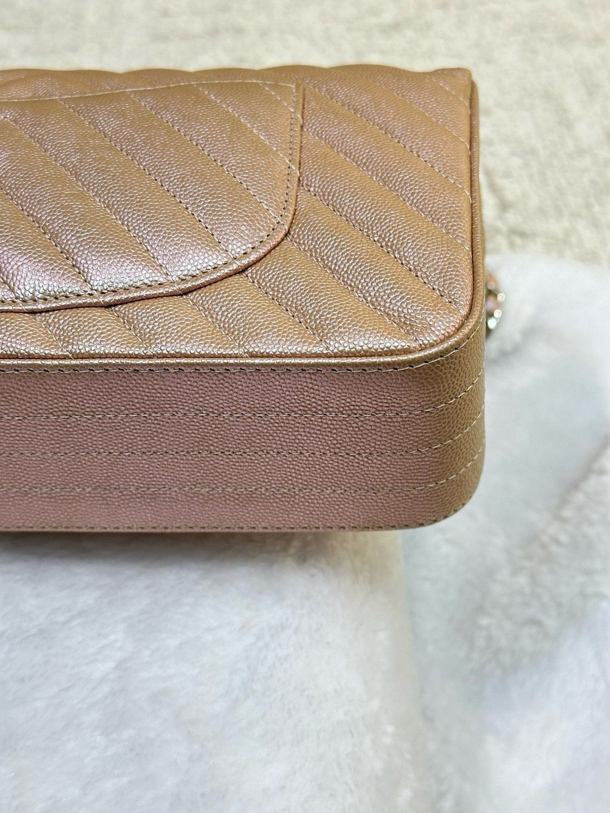 Chanel Medium Classic Chevron Caviar Double Flap 17B Rose Gold SHW