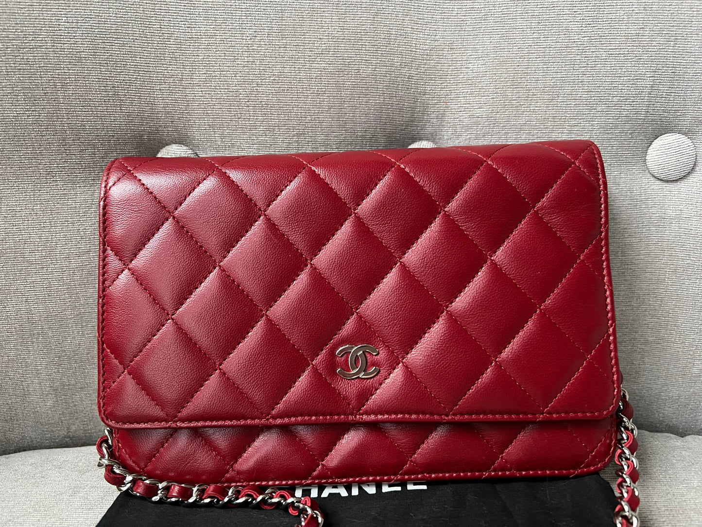 Chanel Red Lambskin Wallet on Chain