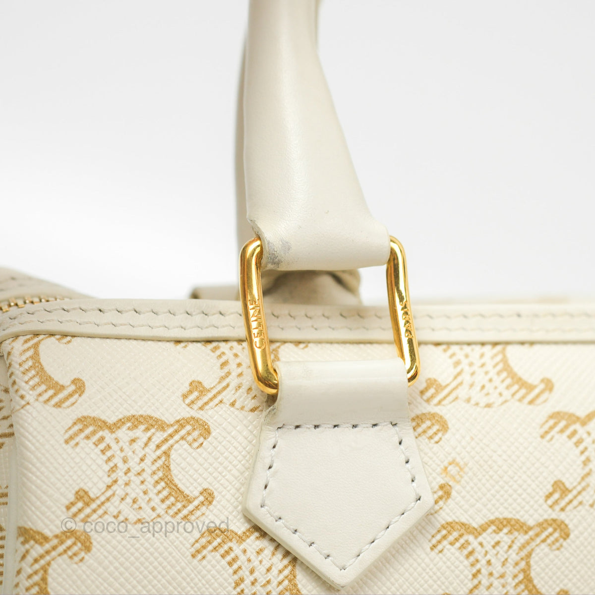 Celine Small Triomphe Canvas Boston Bag White Calfskin