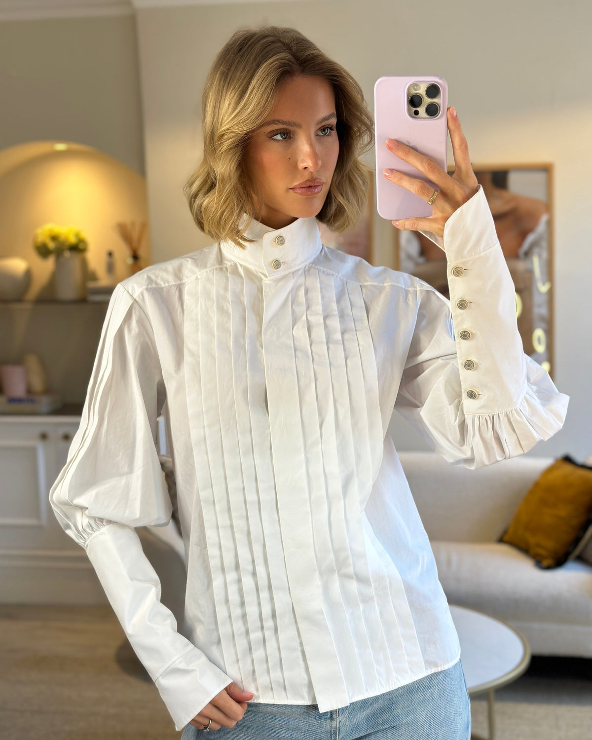 Chanel White Cotton High Neck Pleated Shirt Size FR34 (UK6) RRP ¬£3,720