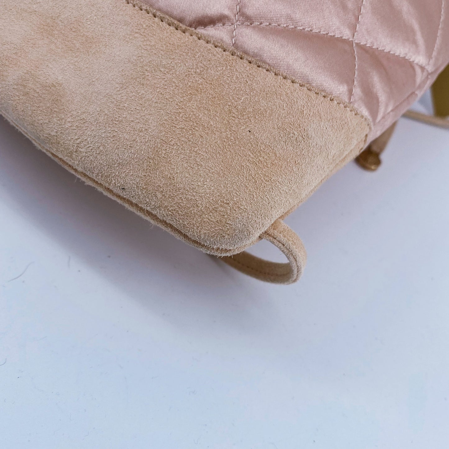 Chanel Vintage Quilted Satin and Suede Drawstring Backpack