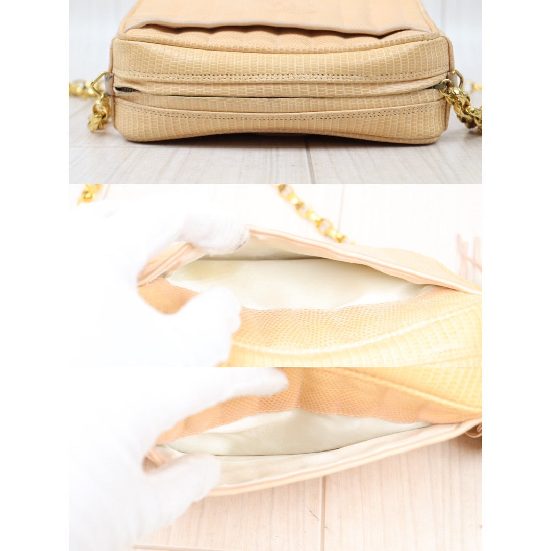 Good ( Rank AB)｜ CHANEL Lizard Skin  Hollow Chain Bag  Made In 1991-1994 Year ｜P24061133