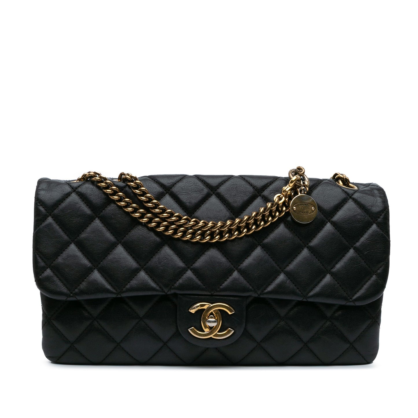 Black Chanel Quilted Calfskin CC Crown Flap Shoulder Bag