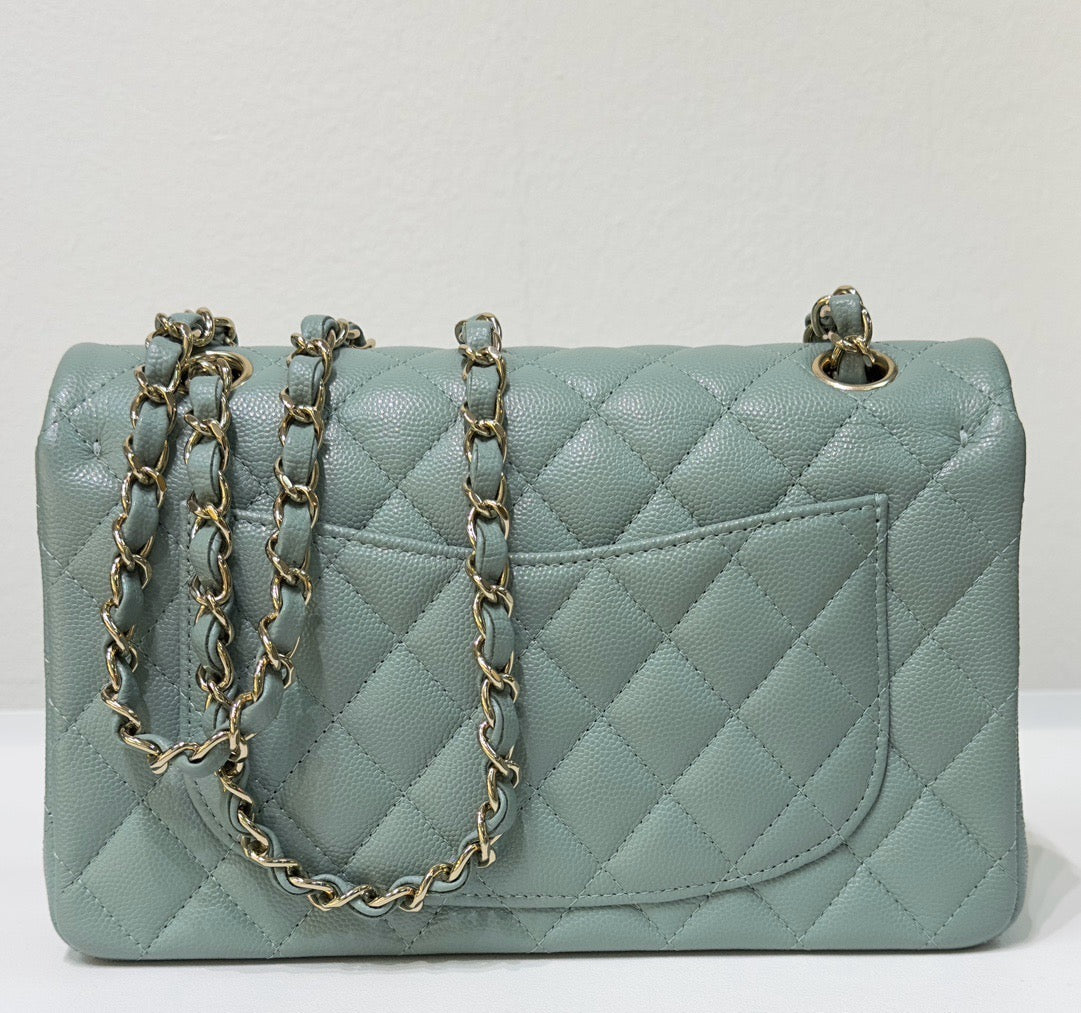 Chanel Small Caviar Quilted Double Flap Dark Green 22C