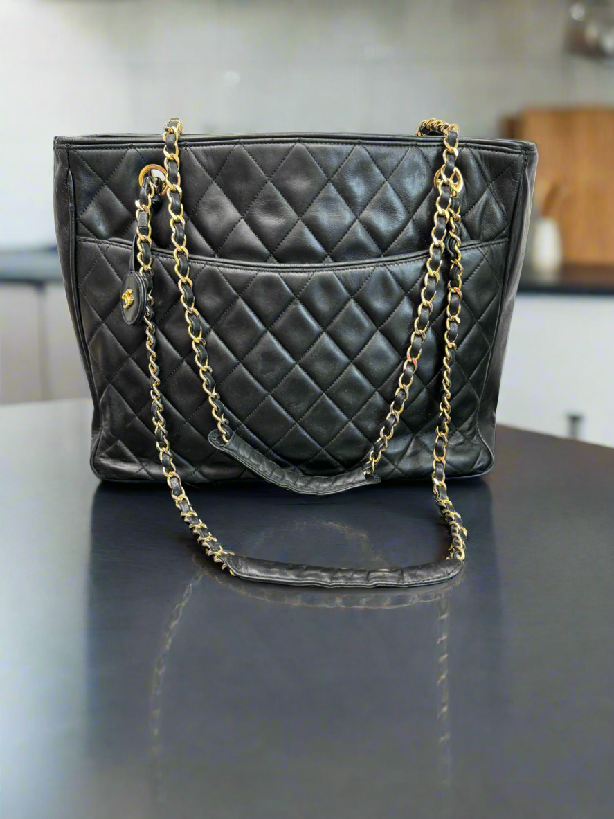 Chanel Vintage Black Lambskin Shopping Tote