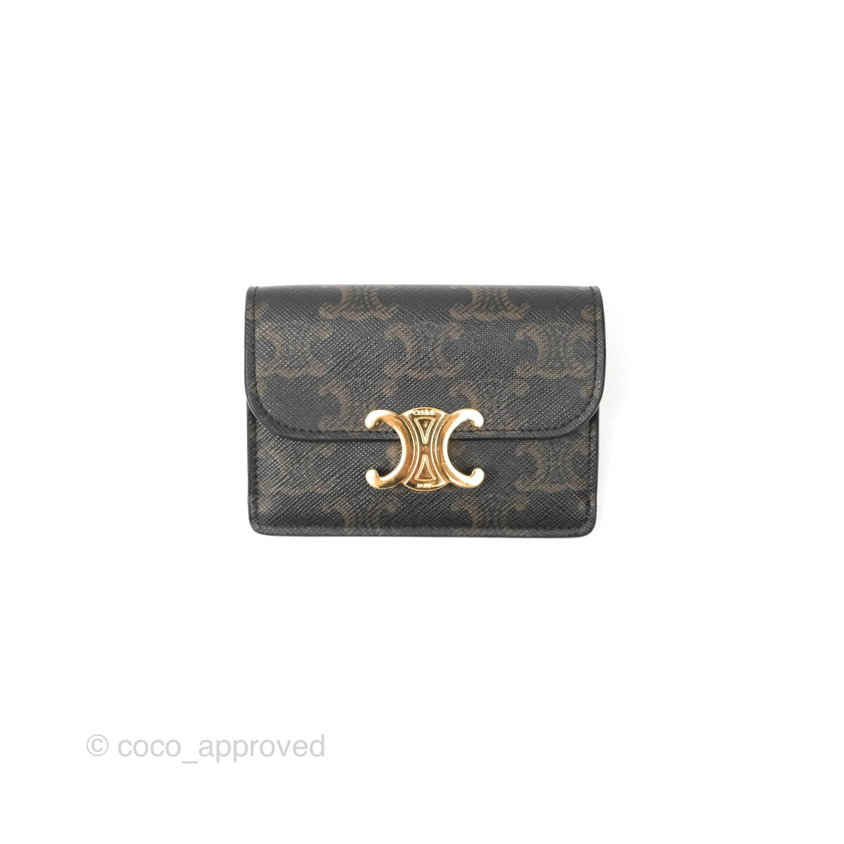 Celine Triomphe Flap Card Holder Triomphe Canvas Tan