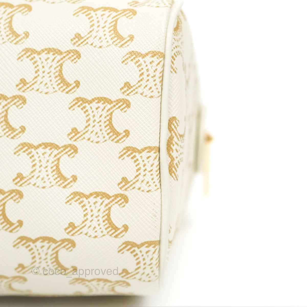 Celine Small Boston Bag White Triomphe Canvas Calfskin