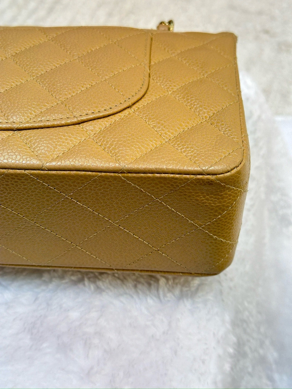 Chanel Medium Caviar Quilted Double Flap Beige Bag 866 Holo