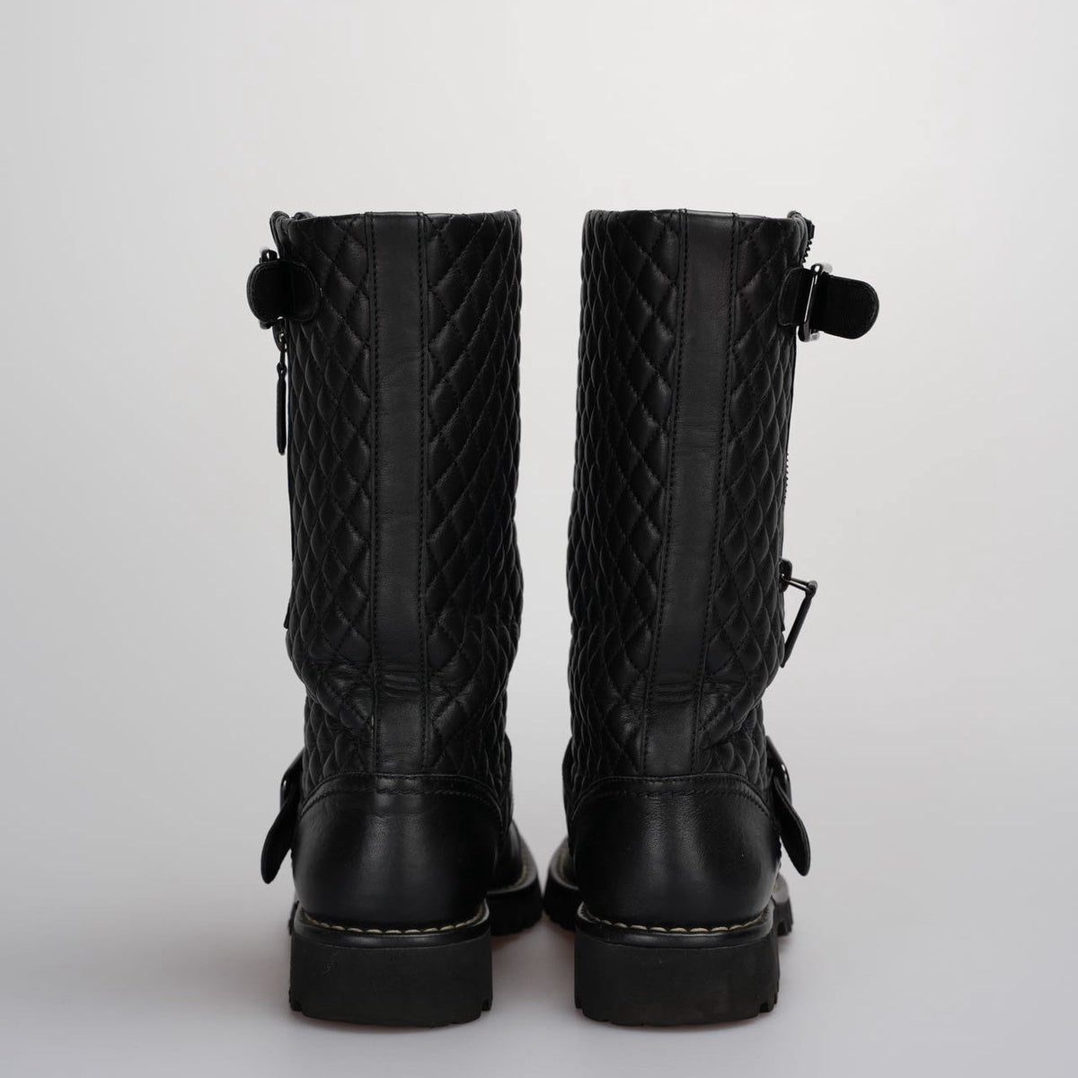 Chanel Quilted Motorcycle Boots Black