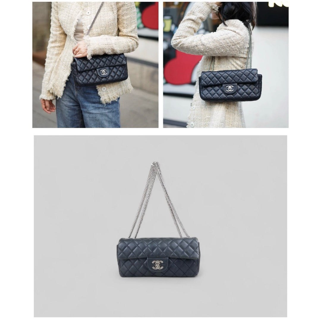 Fair ( Rank B) ｜ CHANEL Calf Leather Flap  Shoulder Bag Dark Blue Made In 2008～2009Year ｜J25060508