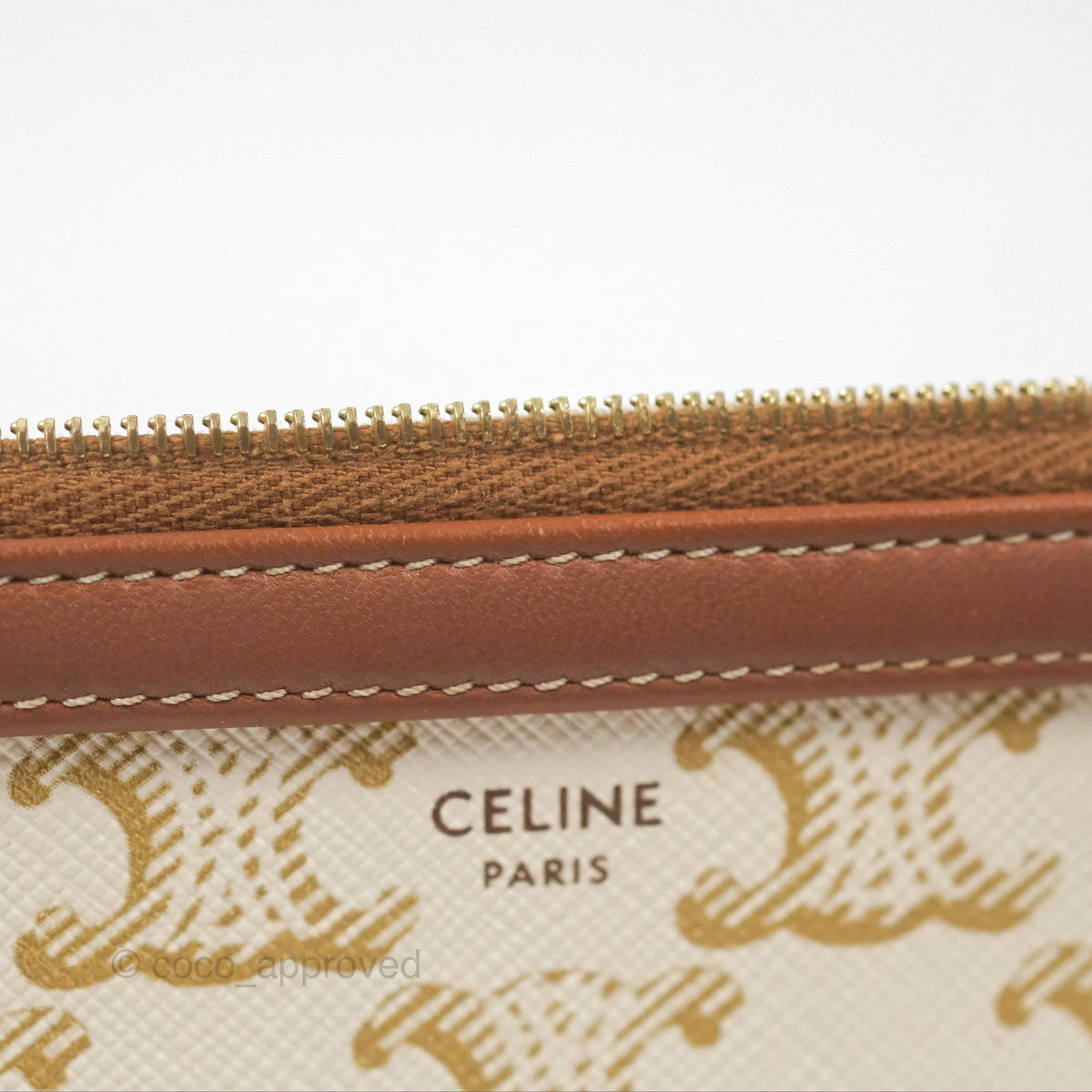 Celine Clutch With Chain Triomphe Canvas Lambskin White/Tan