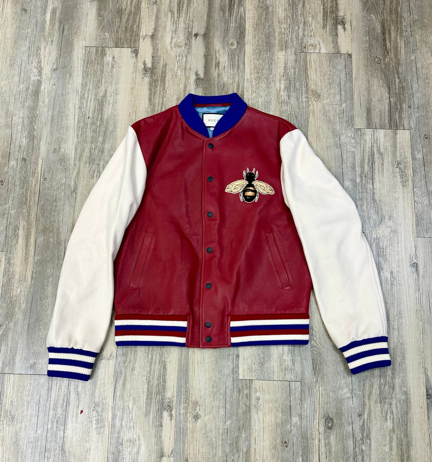 Gucci Bee Leather Varsity Jacket