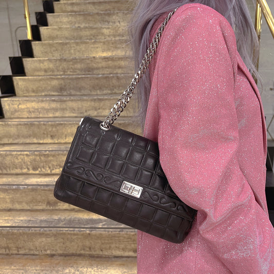 Chanel 2.55 chocolate bar rhinestone chain shoulder Bag