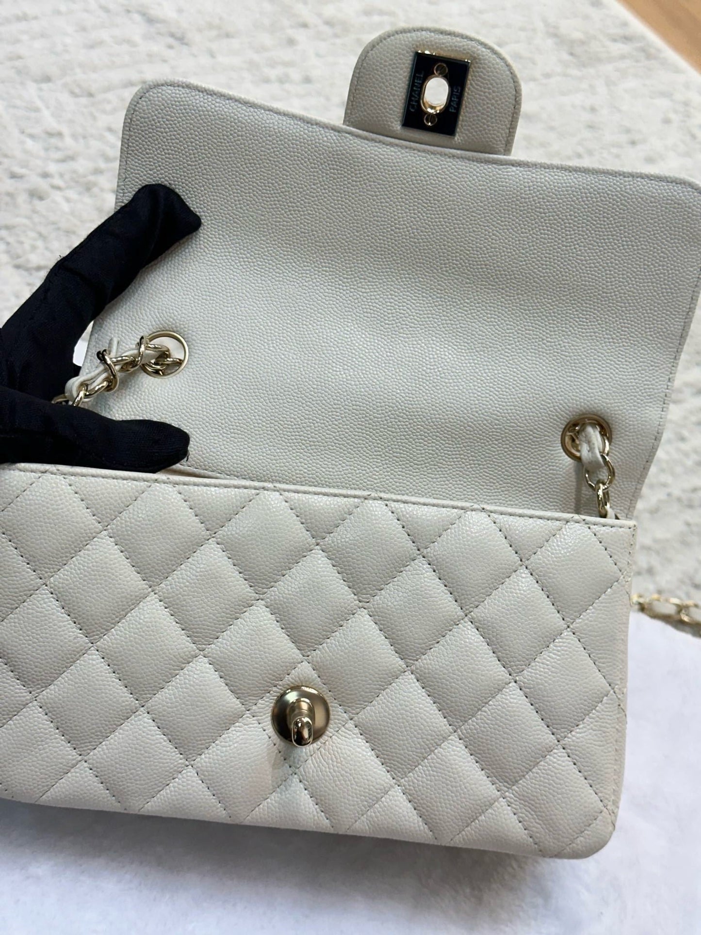 Chanel Mini Rectangle Caviar Lvory 17C GHW