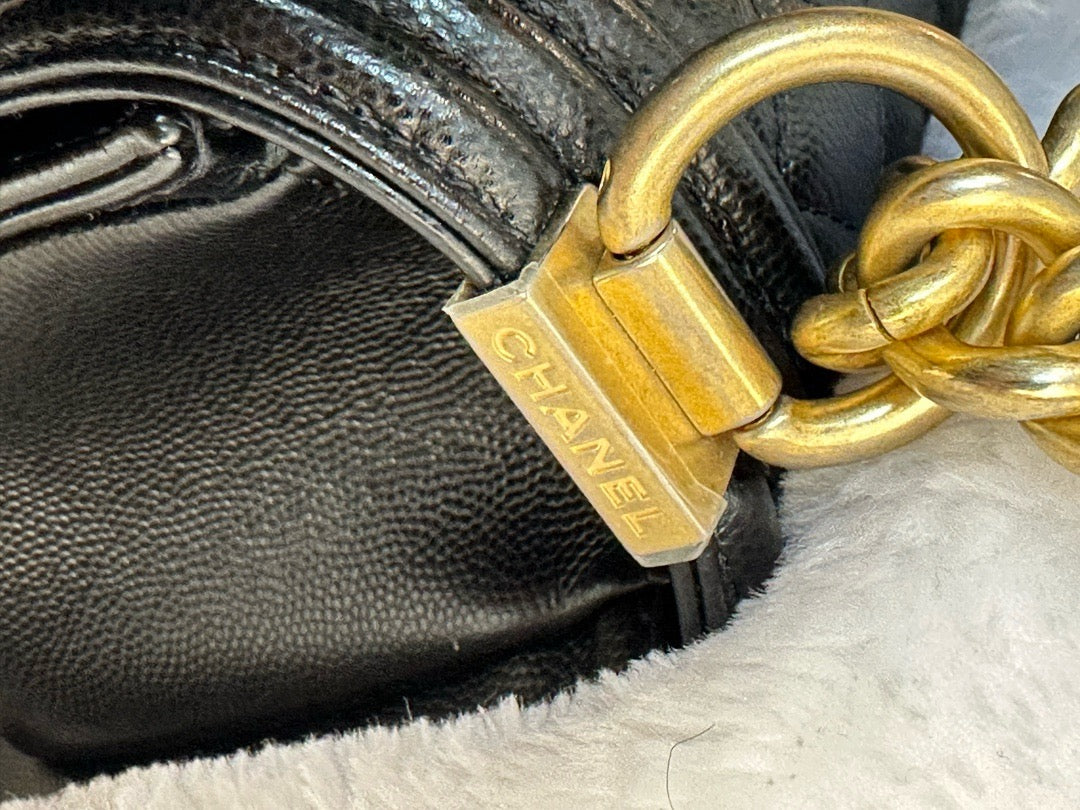 Chanel Medium Caviar Boy Bag Black GHW 27 holo card