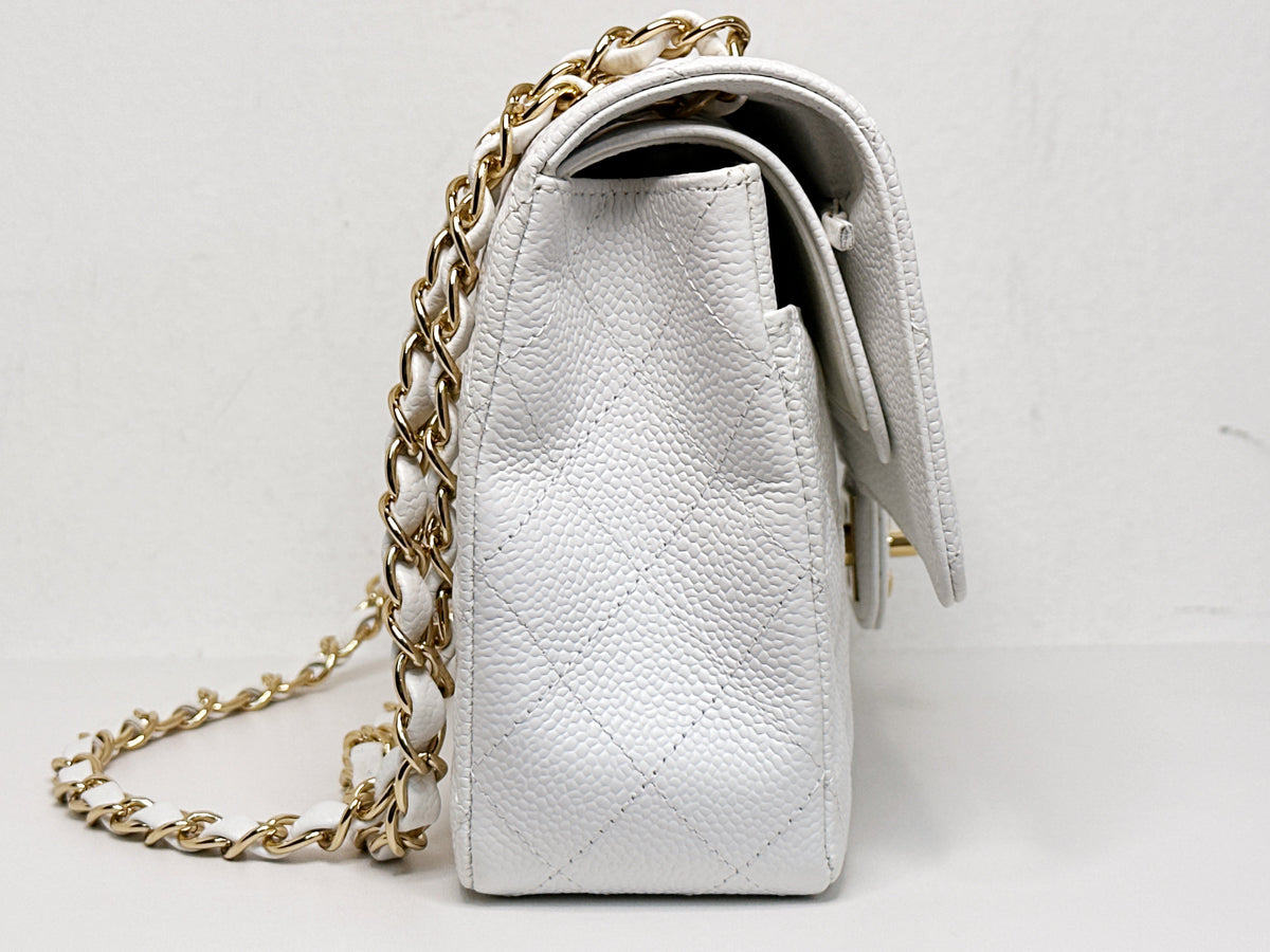 Chanel White Caviar Medium Classic Double Flap Bag 1350 holo card