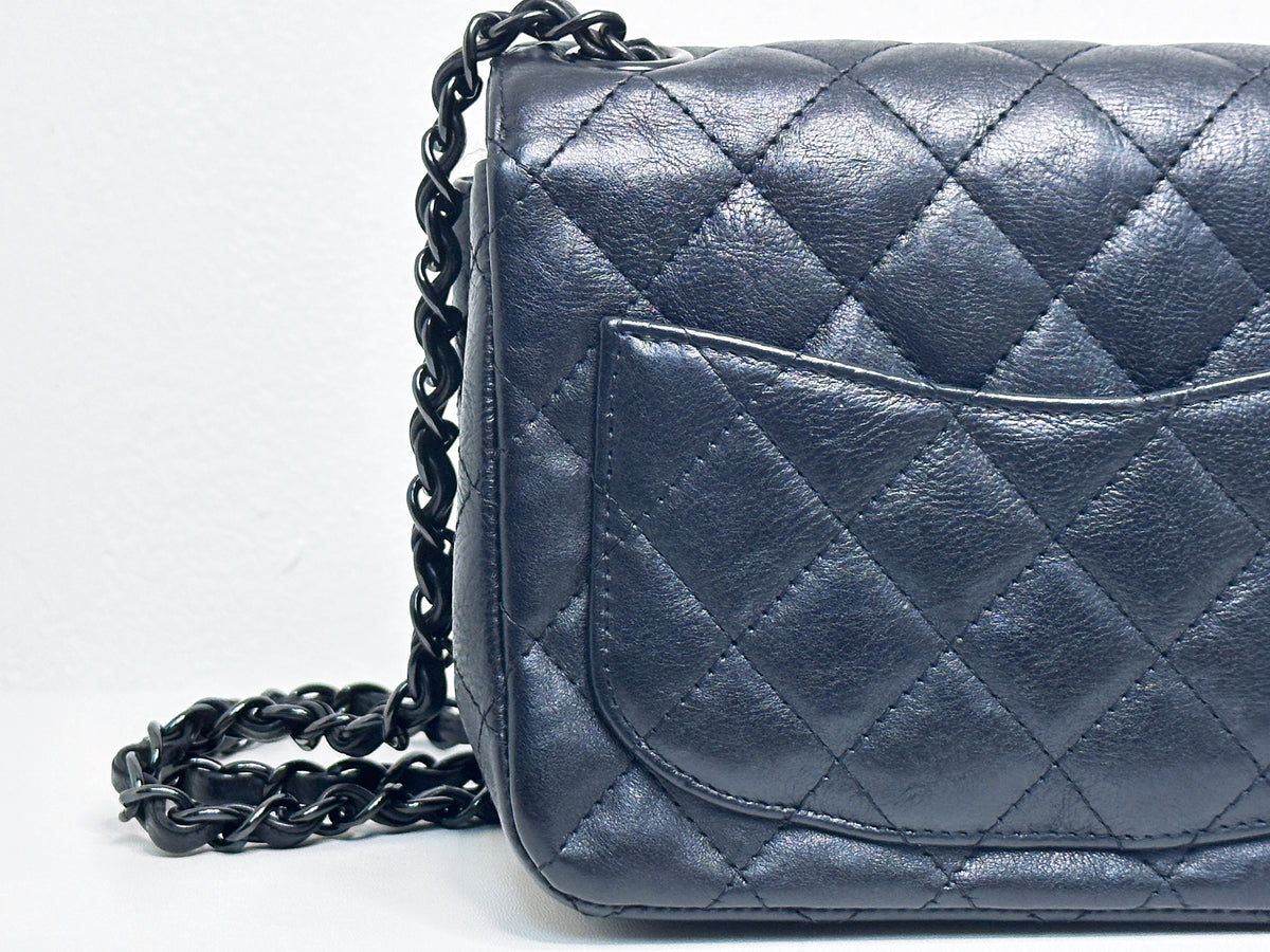 Chanel Quilted Mini Square Flap So Black Crumpled Calfskin 2417 holo card