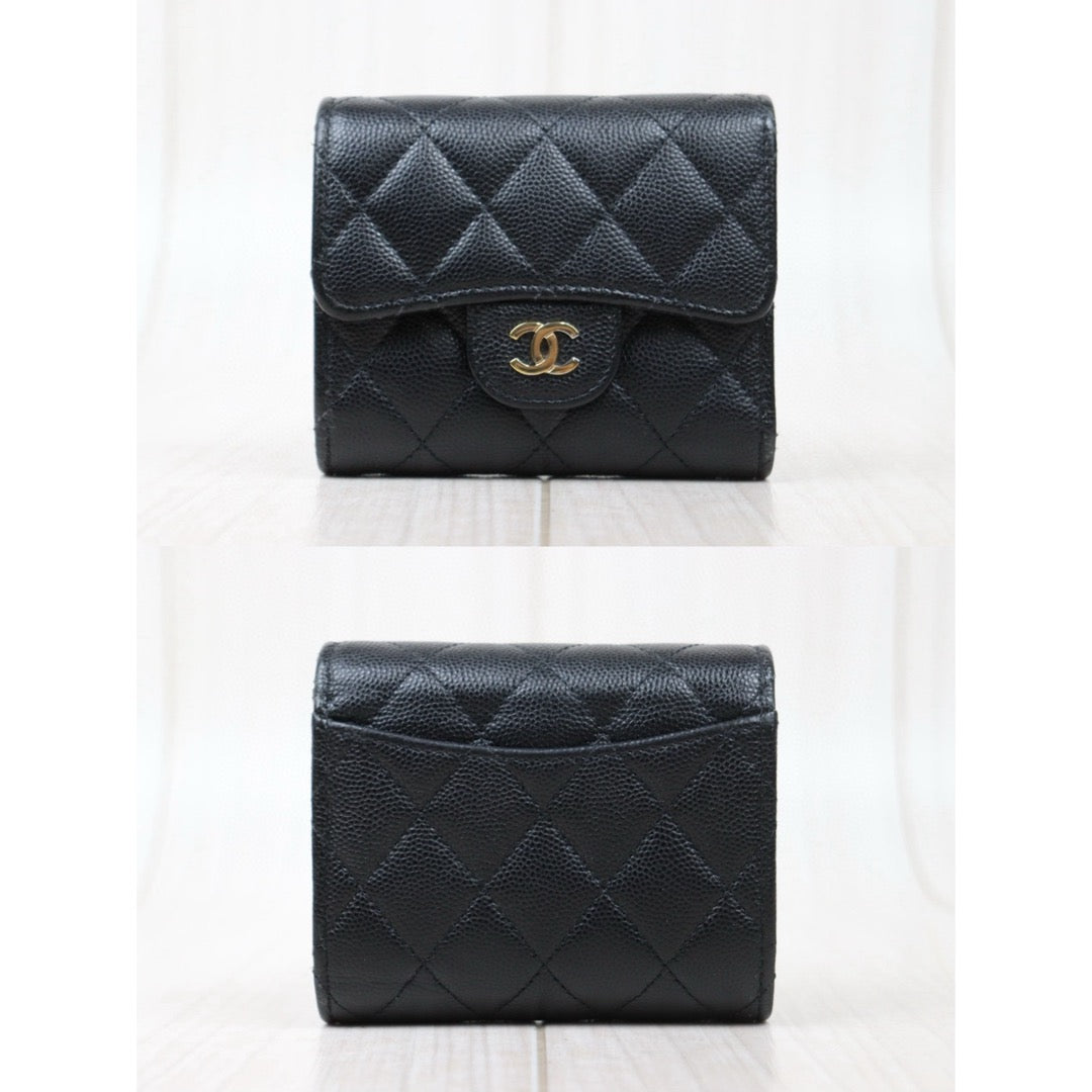 Good ( Rank AB)｜CHANEL Caviar Skin Leather Calf Leather  Wallet Black Made In 2020 Year｜25022401
