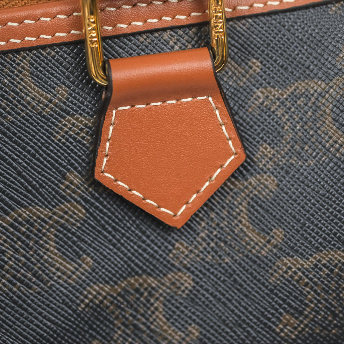 Celine Small Boston Bag Triomphe Canvas Tan Calfskin