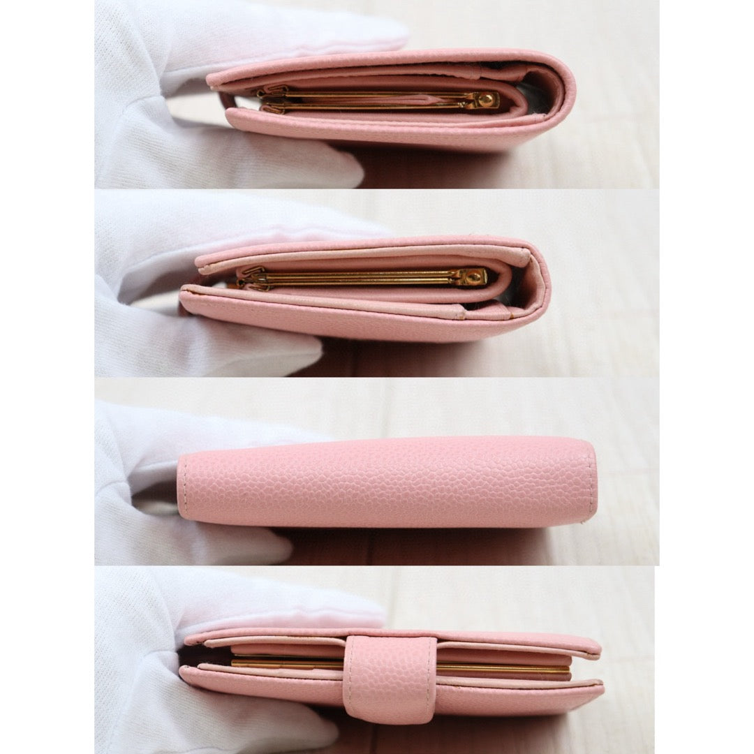 Good ( Rank AB)｜CHANEL Caviar Skin Calf Leather  Wallet Pink Made In 2003-2004 Year｜S25032620