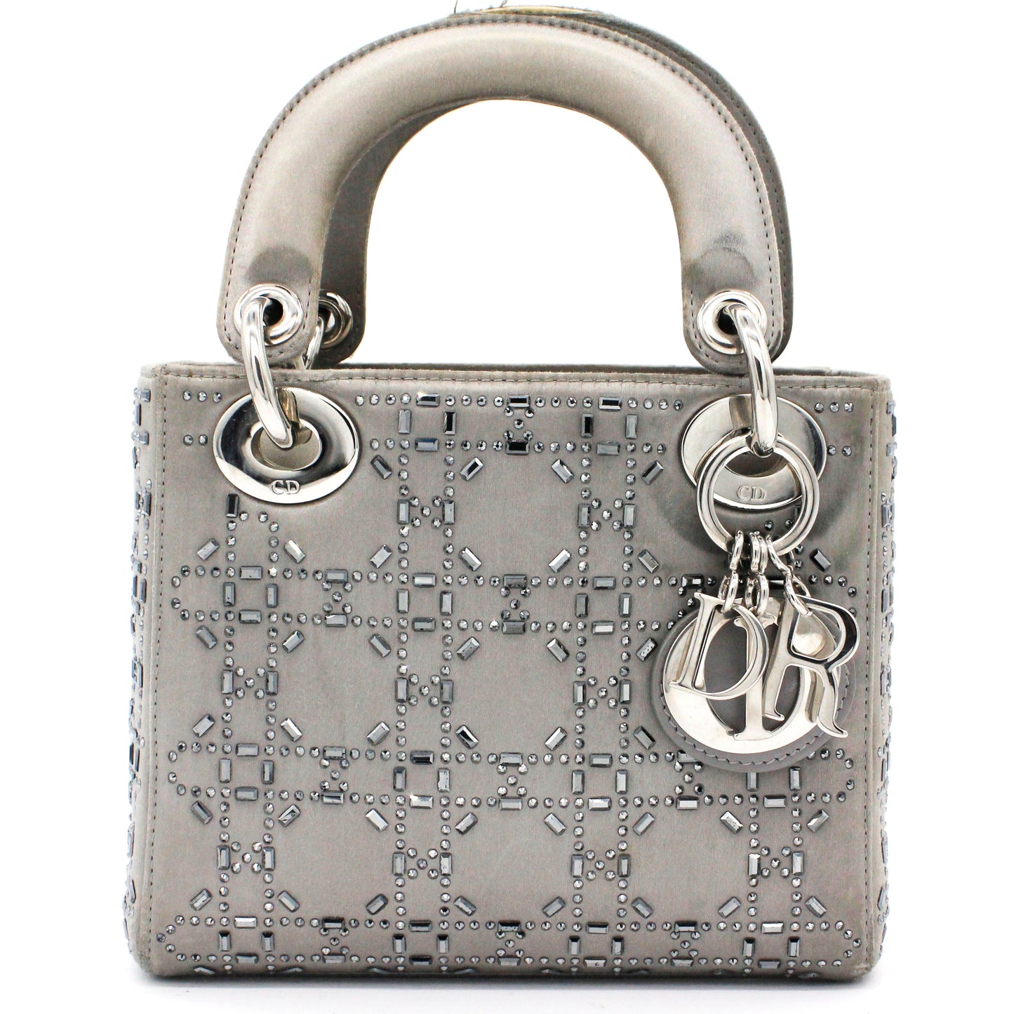 Dior Satin Crystal Cannage Mini Lady Dior Grey