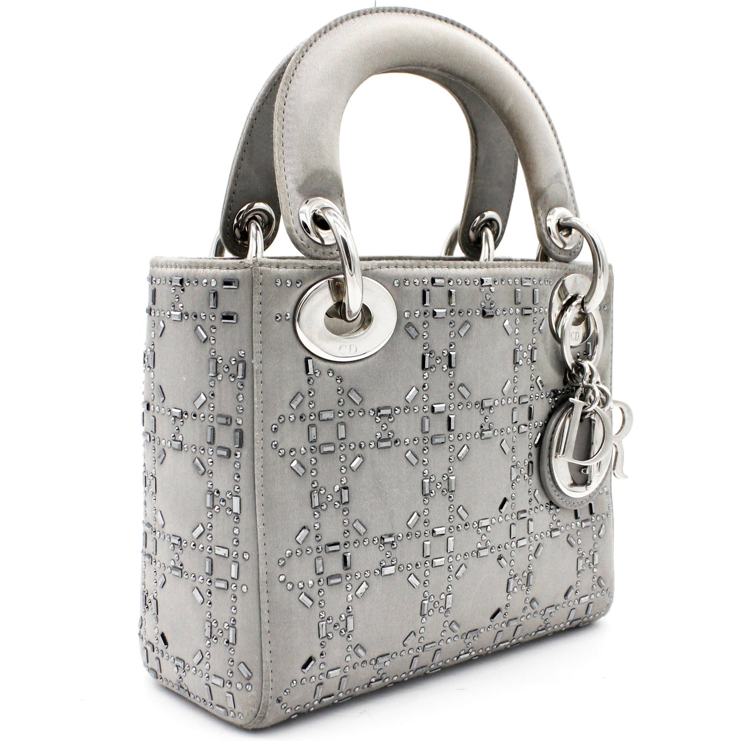 Dior Satin Crystal Cannage Mini Lady Dior Grey