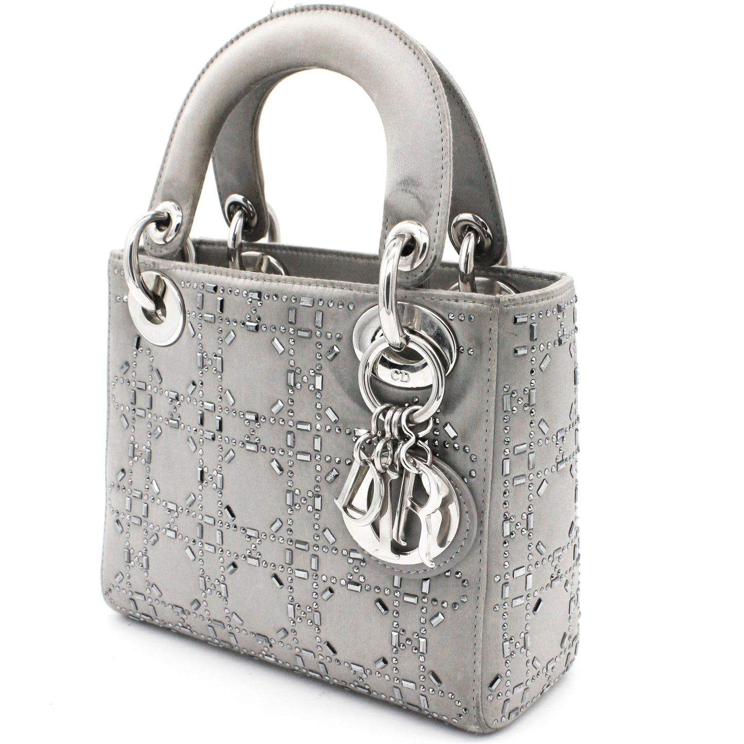 Dior Satin Crystal Cannage Mini Lady Dior Grey