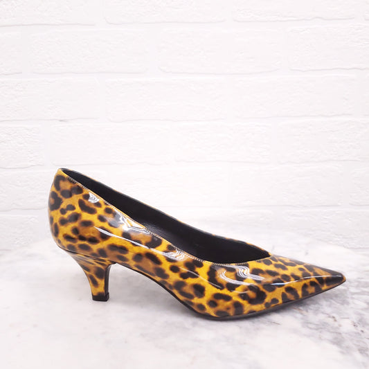 CASADEI LEOPARD PATENT KITTEN HEELS - SIZE 37