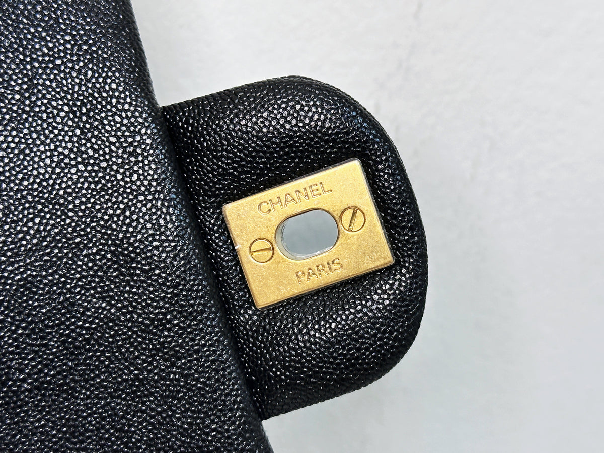 Chanel Mini Rectangular Top Handle Flap Bag Black Caviar GHW 3126 holo card