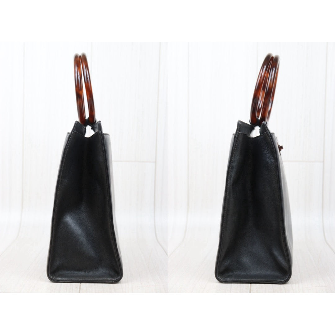 Good ( Rank AB)｜ CHANEL Vintage Lamb Skin CC Tortoise Hammer Top Handbag Tote Black Made in 1997-1998 Year｜V24122603
