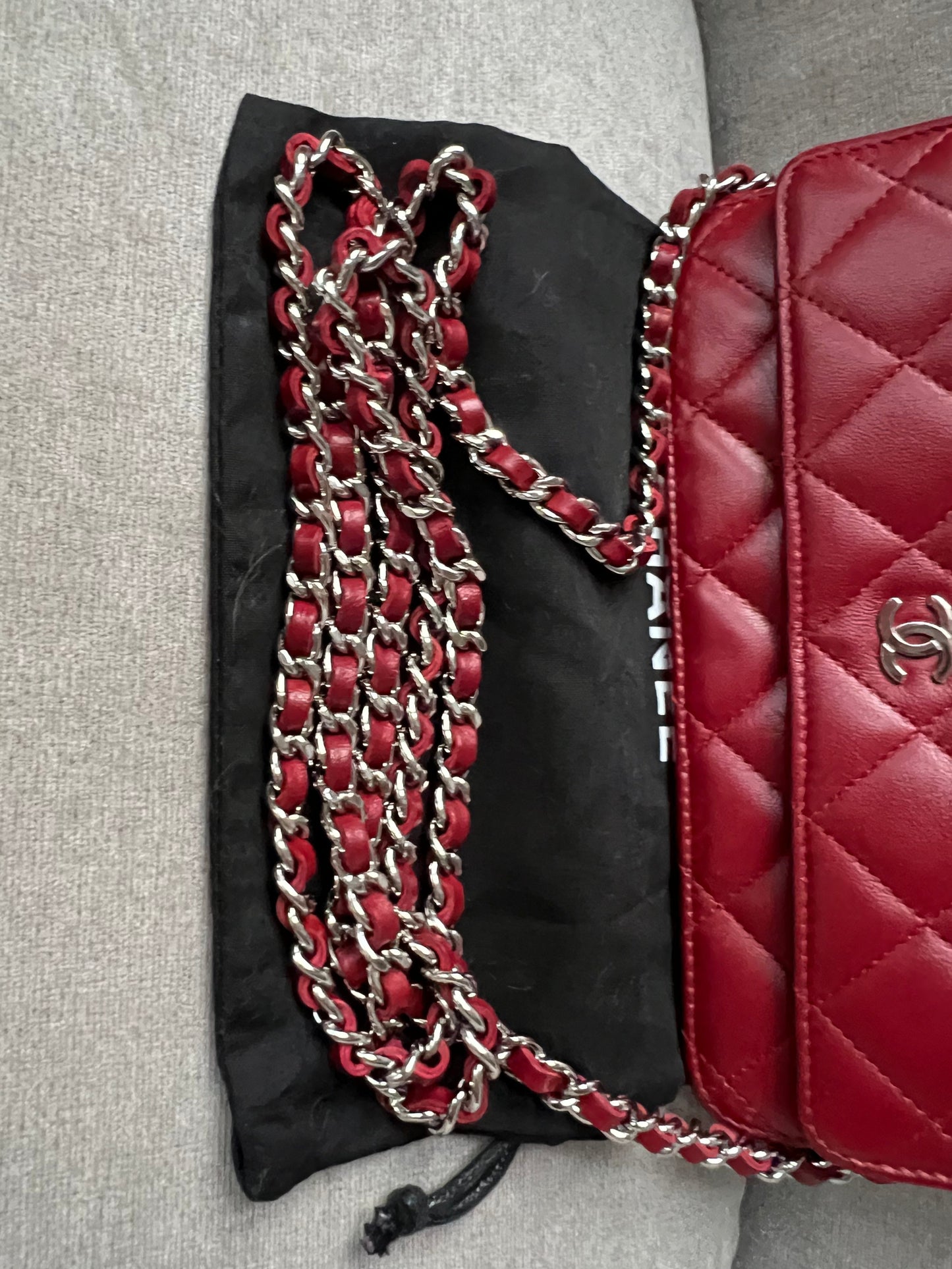 Chanel Red Lambskin Wallet on Chain