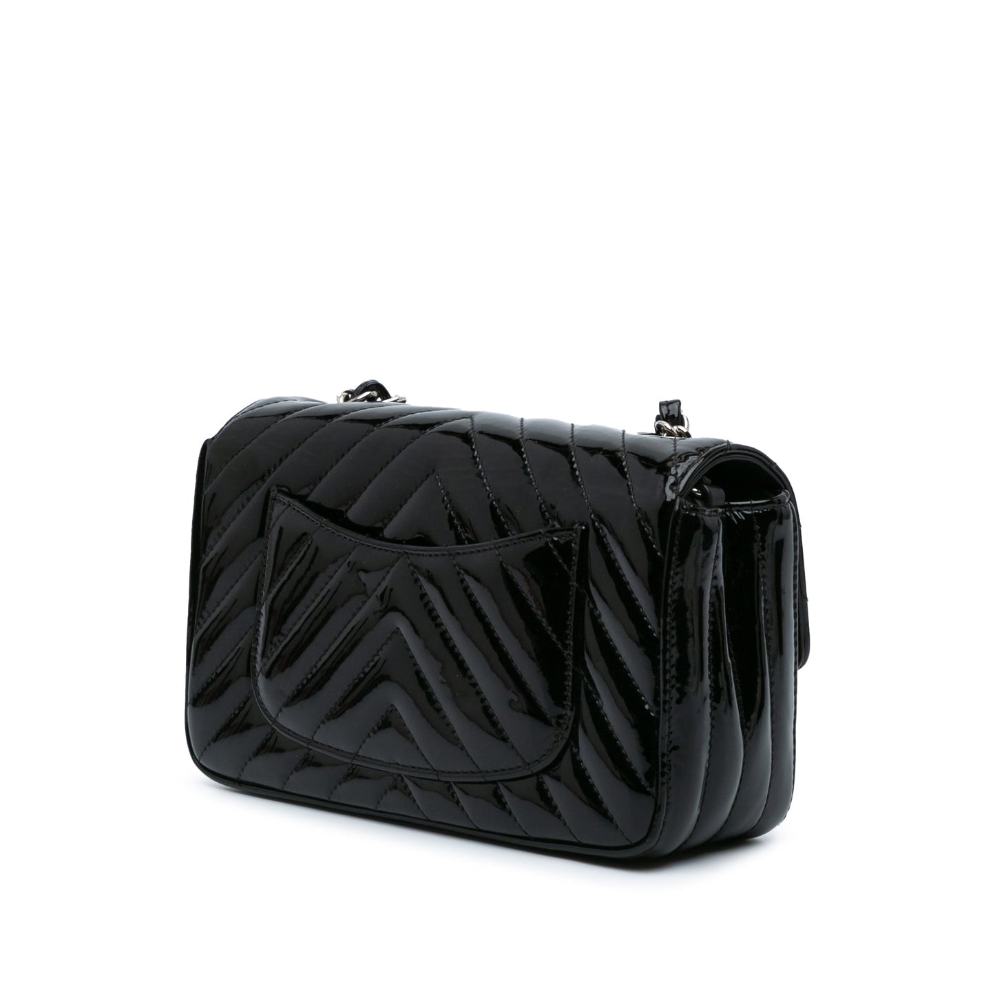 Black Chanel Mini Rectangular Classic Chevron Patent Single Flap Crossbody Bag