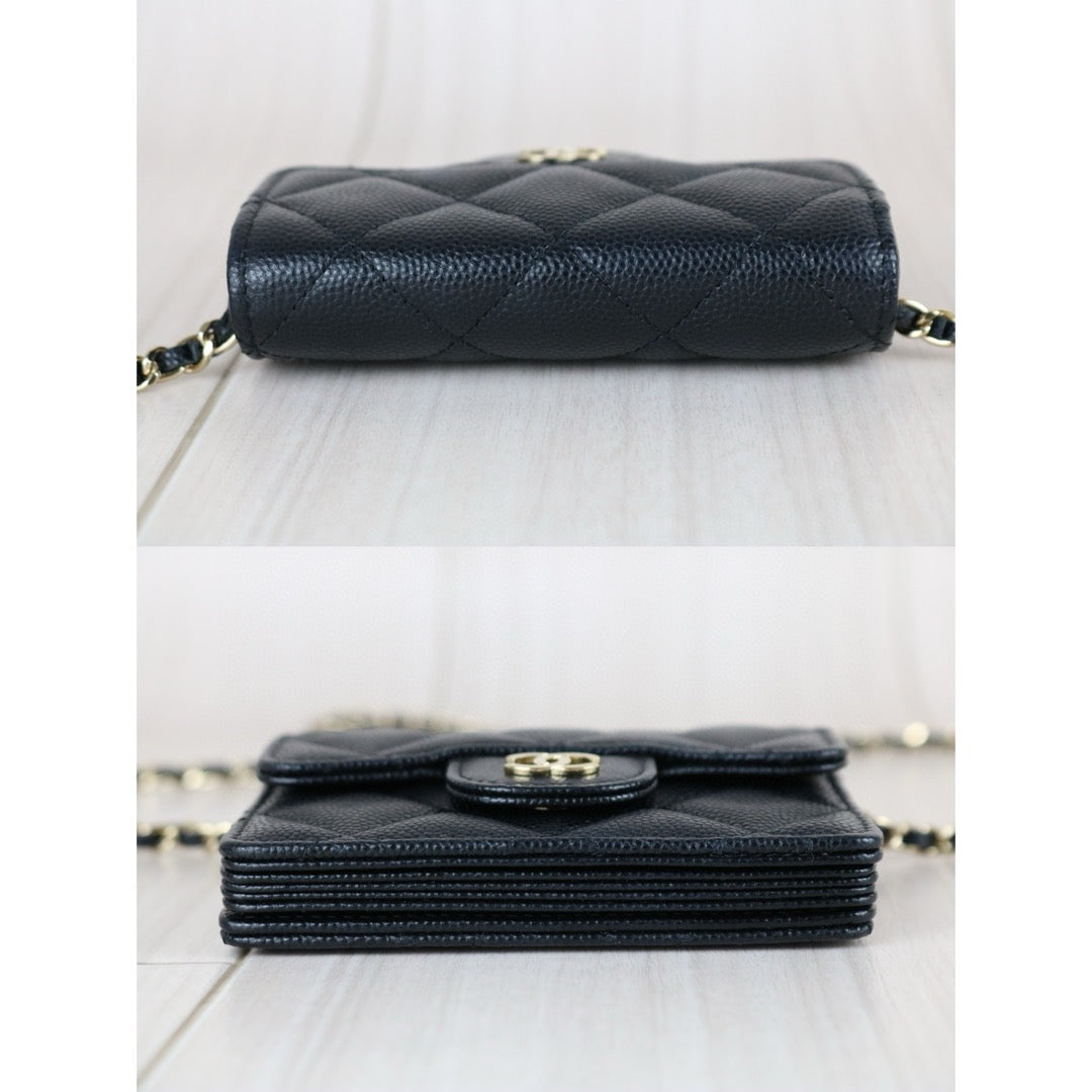 Excellent（Rank SA）｜ CHANEL Matelasse Caviar Skin Chain Mini WOC Black  Made in 2021-2022 Year ｜S25030701