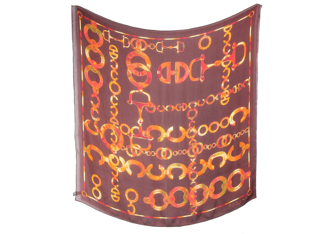 Céline Brown Chain Silk Scarf