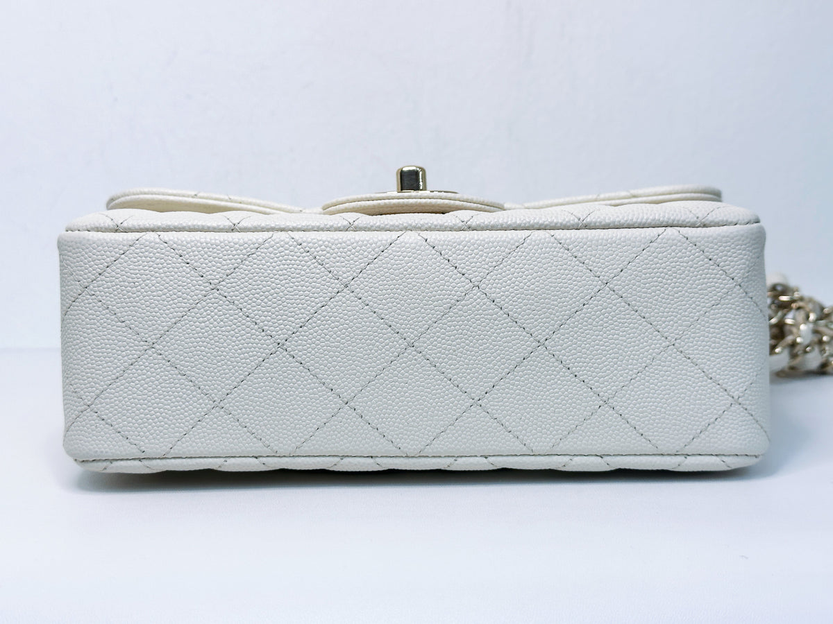 Chanel Mini Rectangular Caviar Classic White GHW 2382 holo card