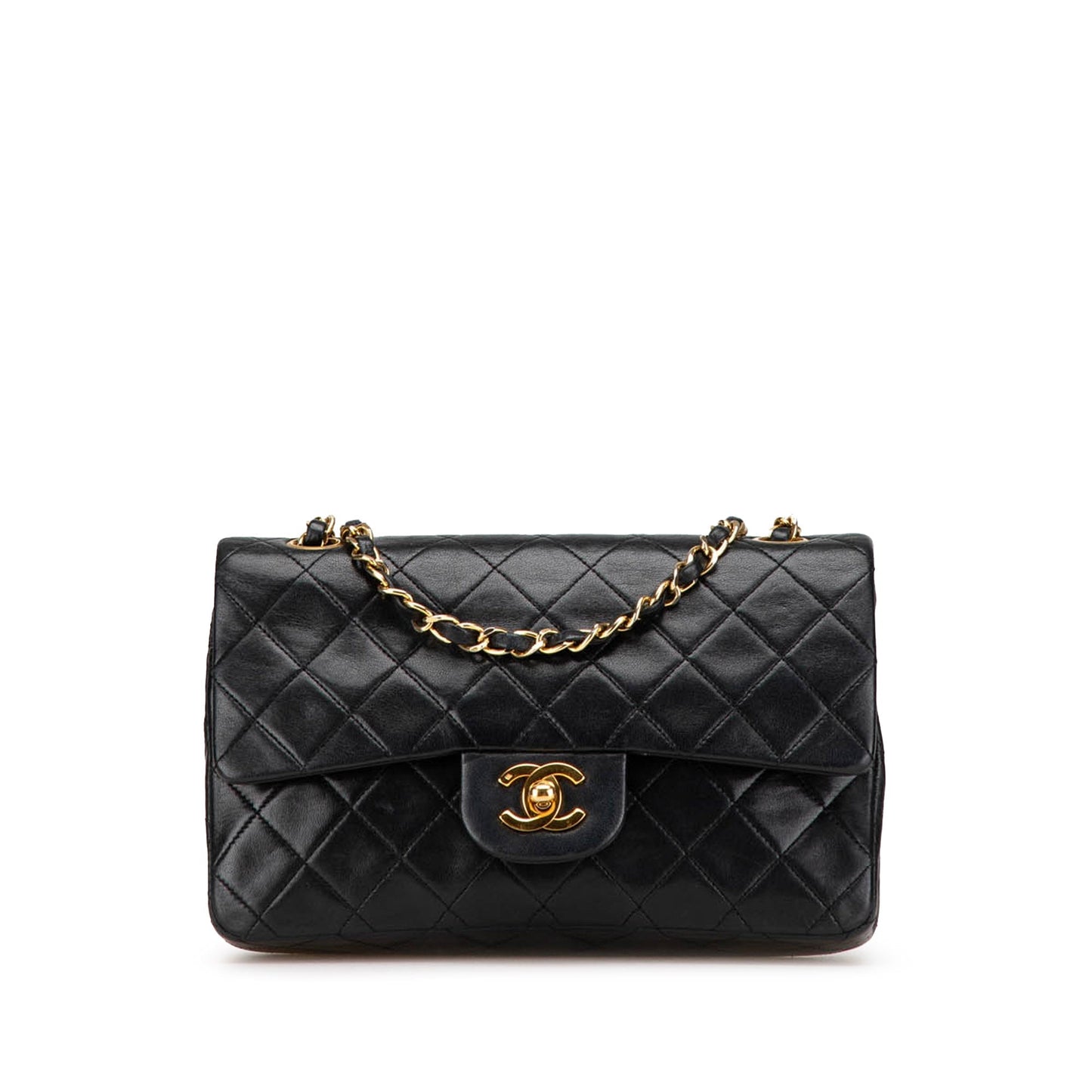 Black Chanel Small Classic Lambskin Double Flap Shoulder Bag