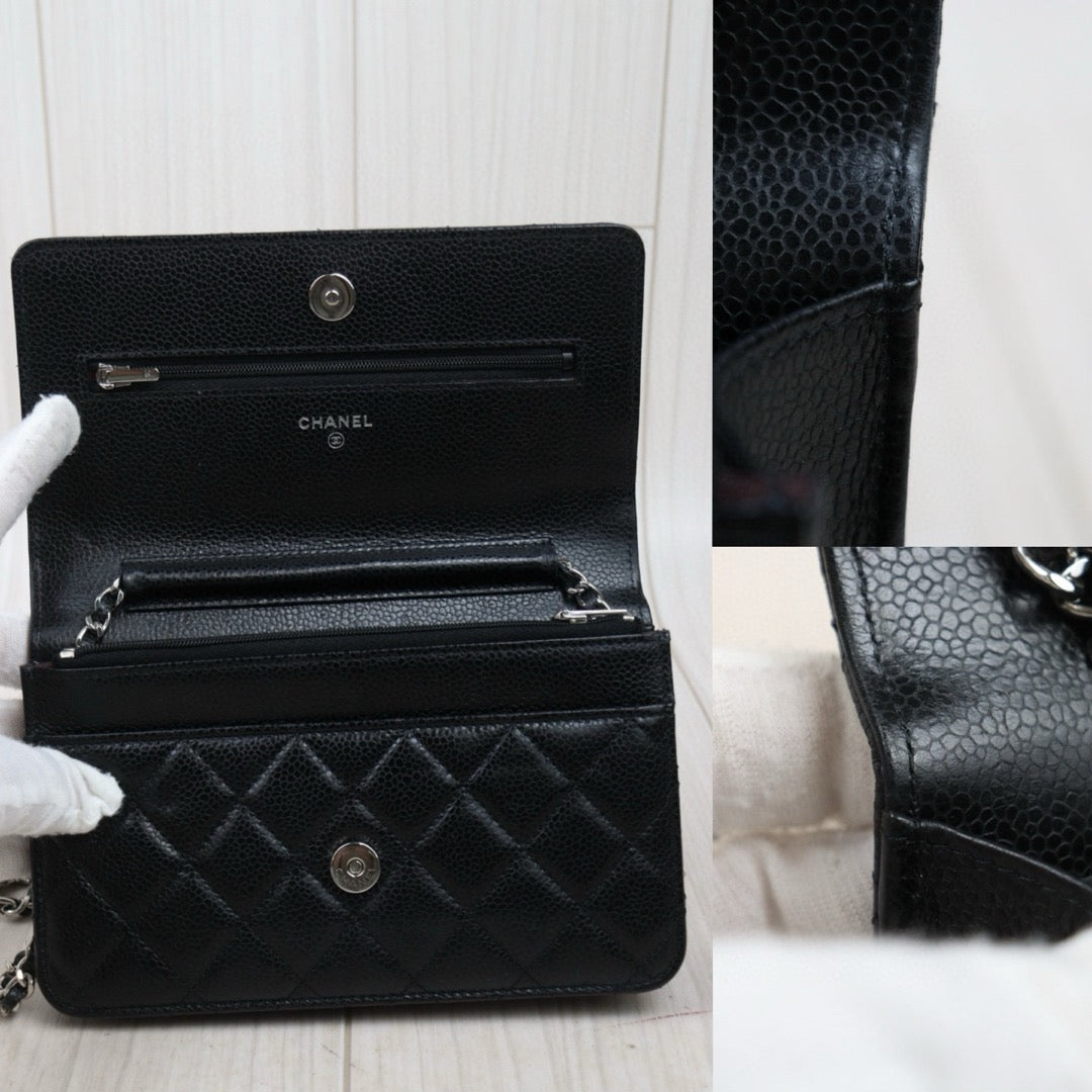 Very Good ( Rank A)｜ CHANEL Matelasse Caviar Skin Chain Wallet Black  Made in 2020-2021 Year ｜S25012702