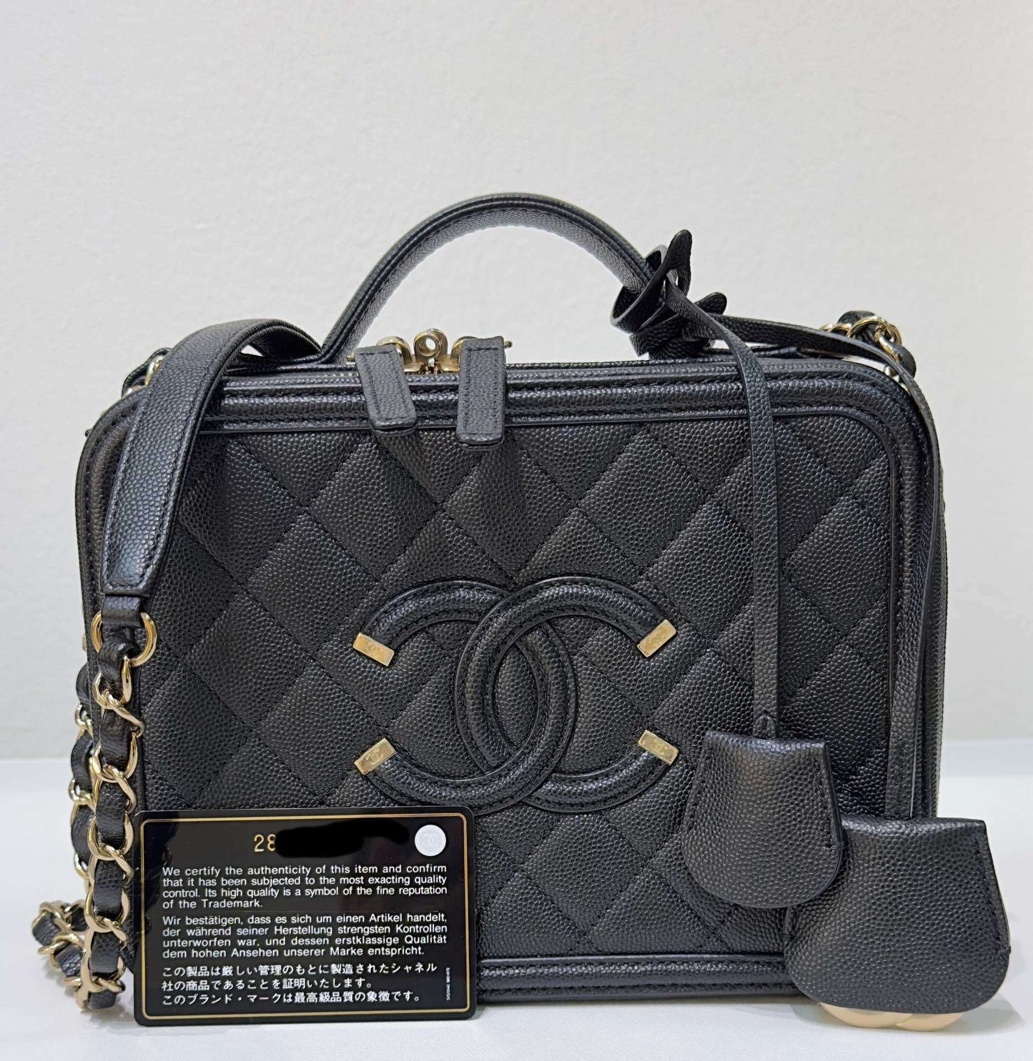 Chanel Medium Filigree Vanity Case Quilted Caviar Black GHW