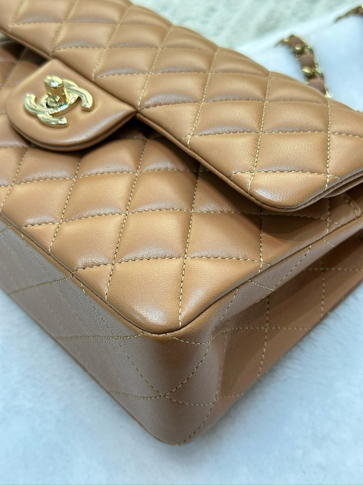 Chanel Small Lambskin Classic Double Flap Bag Dark Beige LGHW