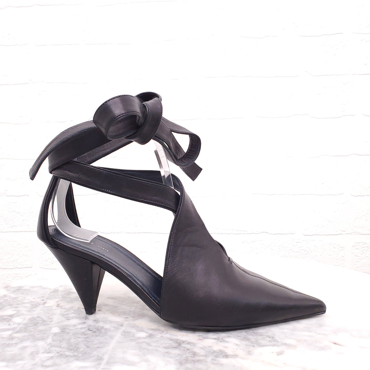 CELINE SOFT V NECK NAPPA HEELS - SIZE 36.5
