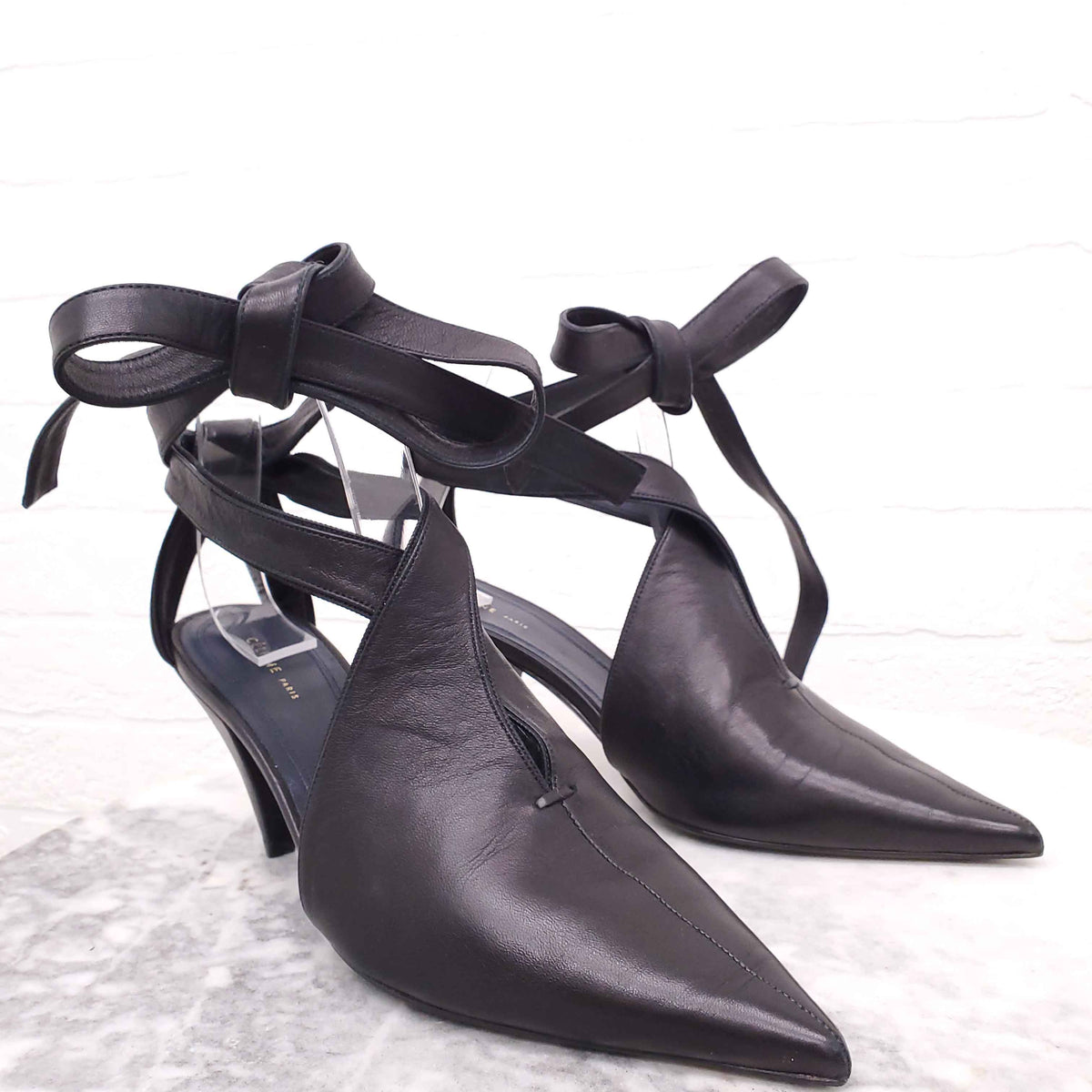 CELINE SOFT V NECK NAPPA HEELS - SIZE 36.5
