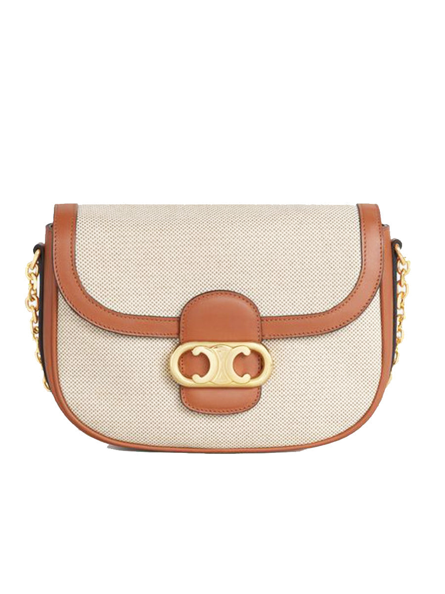Medium Triomphe Bag On Chain in Calfskin & Canvas