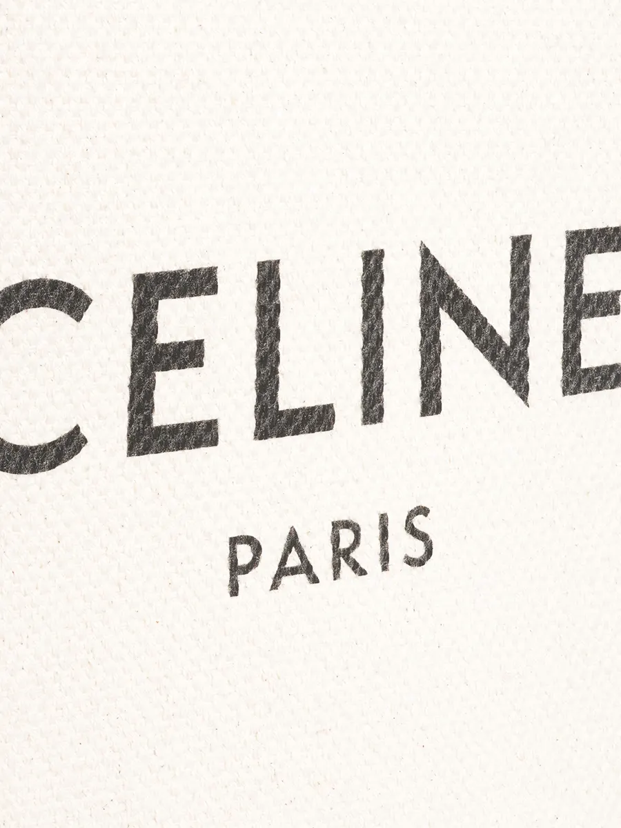 Mini Vertical Cabas Celine in Textile with Celine Print and Calfskin in Tan