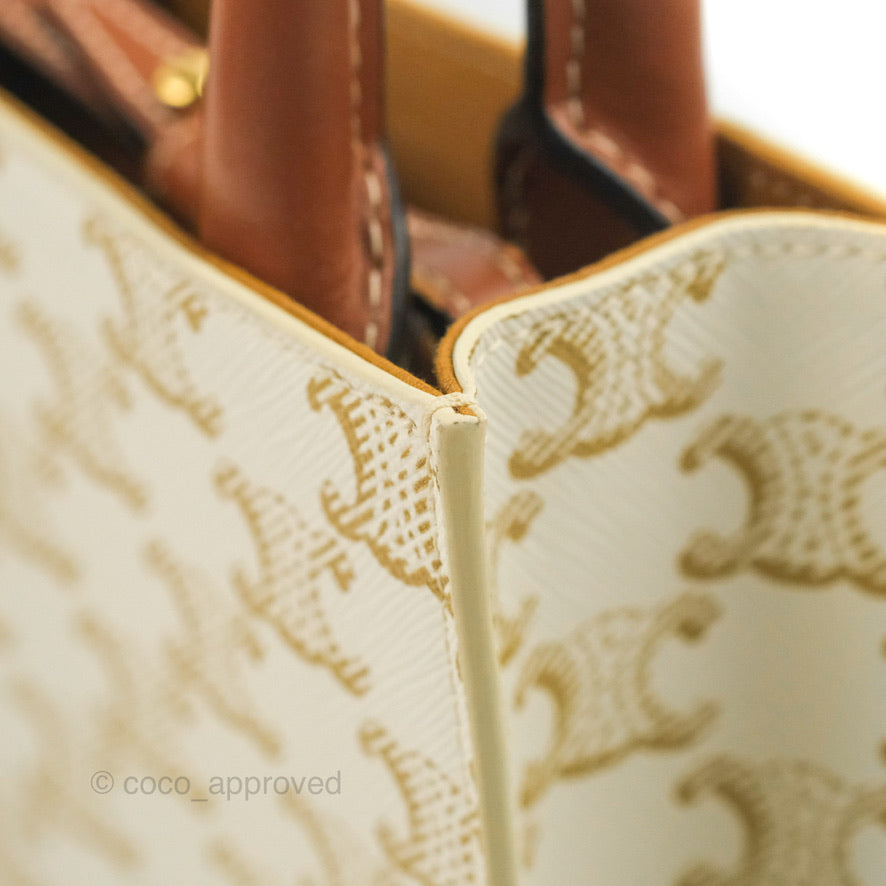Celine Mini Vertical Cabas Bag Triomphe Canvas White
