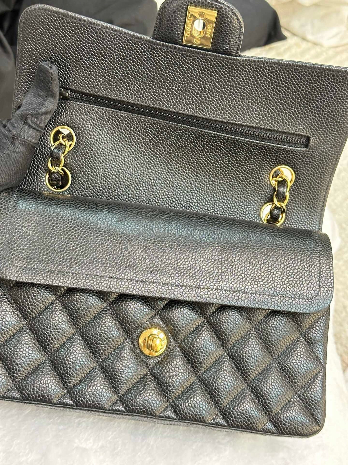 Chanel Small Classic Quilted Caviar Double Flap Bag Black