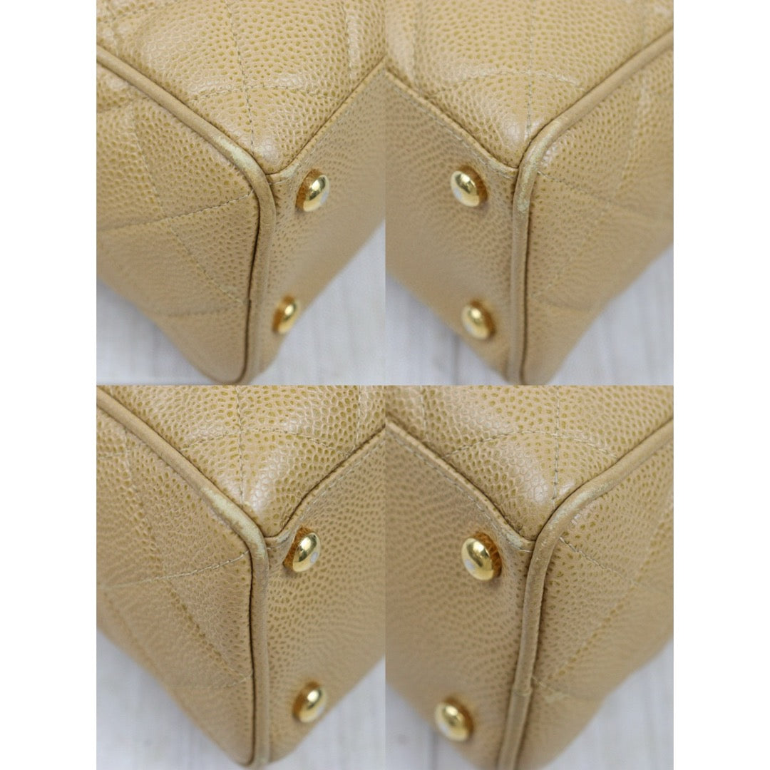 Good ( Rank AB)｜ CHANEL Caviar Skin Leather Calf Leather Bowling Hand Bag Beige Made In 2003～2004Year｜P25051601