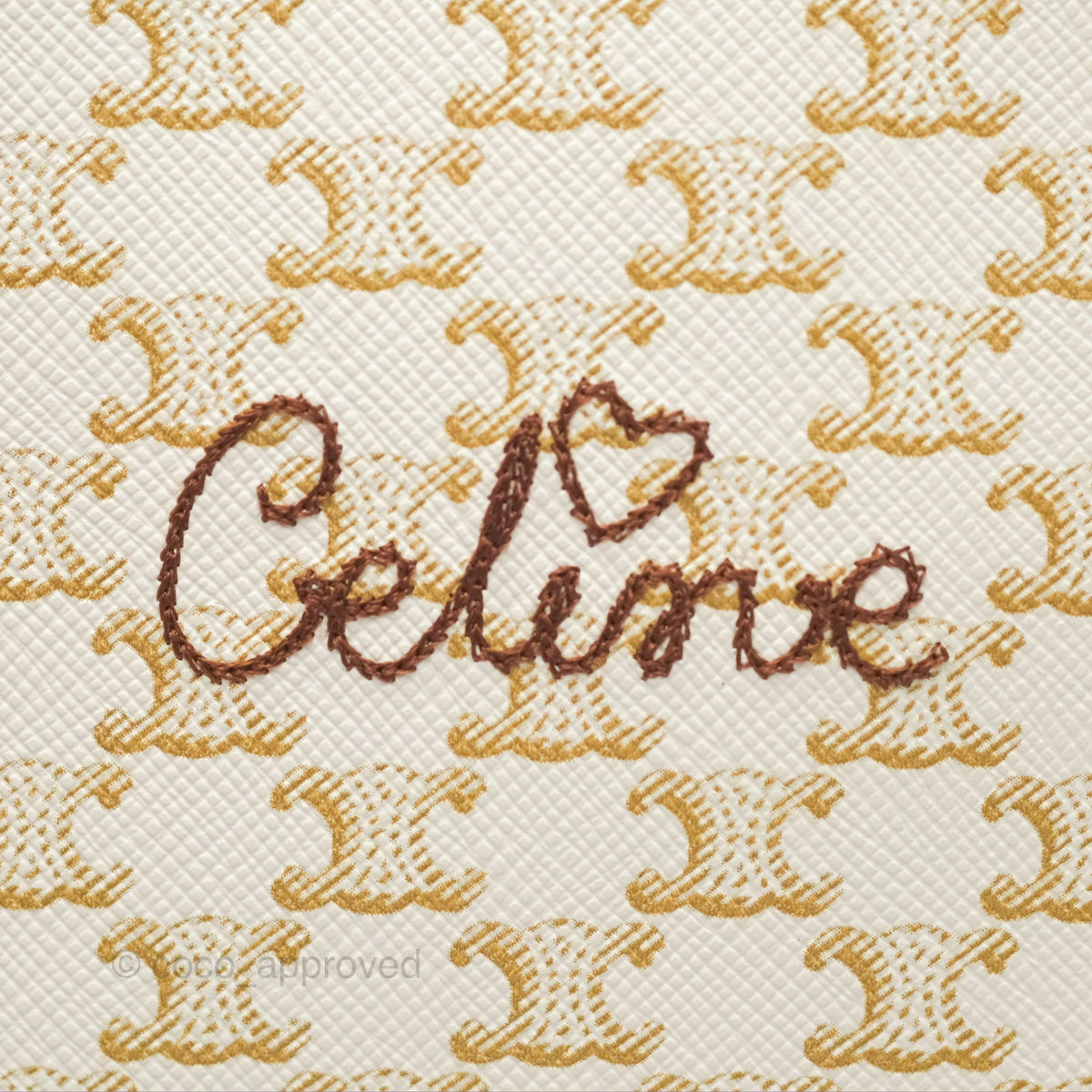 Celine Round Purse on Strap Triomphe Canvas White Tan